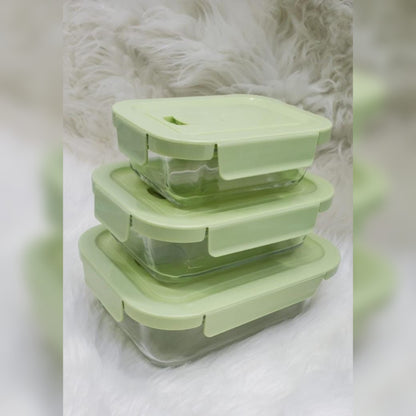 3Pc Borosilicate Glass Lunch Box Food Storage Containers