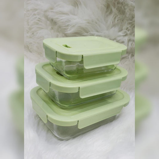 3Pc Borosilicate Glass Lunch Box Food Storage Containers