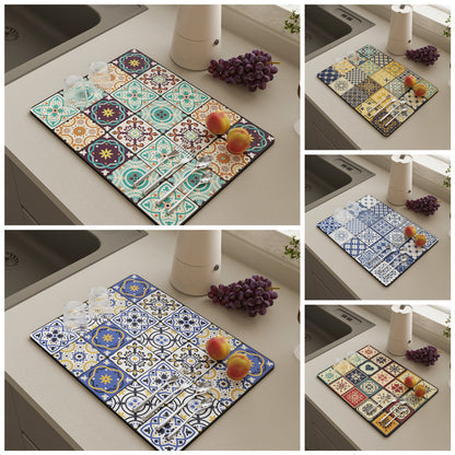 Absorbent sink dish drying mats