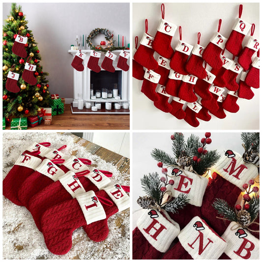 Knit monogram Christmas socks