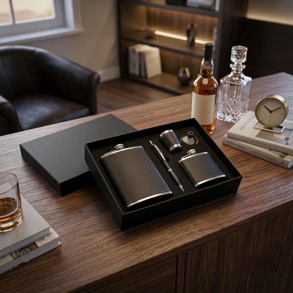 Black Leather Whiskey Flask Set  in Nairobi Gem home 