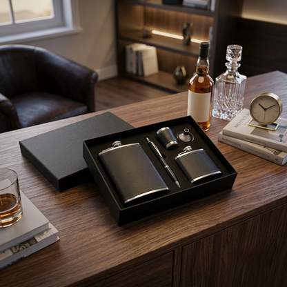 Black Leather Whiskey Flask Set  in Nairobi Gem home 