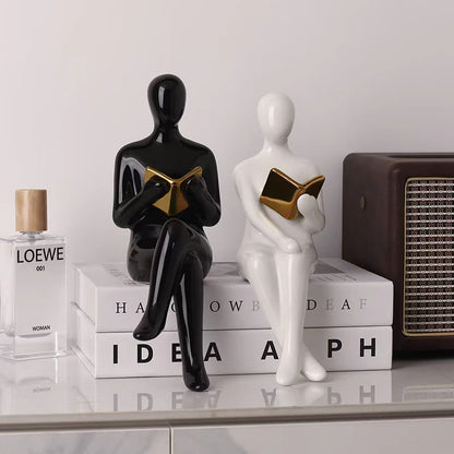 Reader Shape Ceramic Statue Bookends in Nairobi Gem Home Accessories 