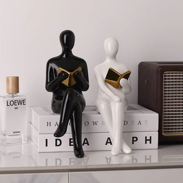 2Pc Reader Bookend Sculptures