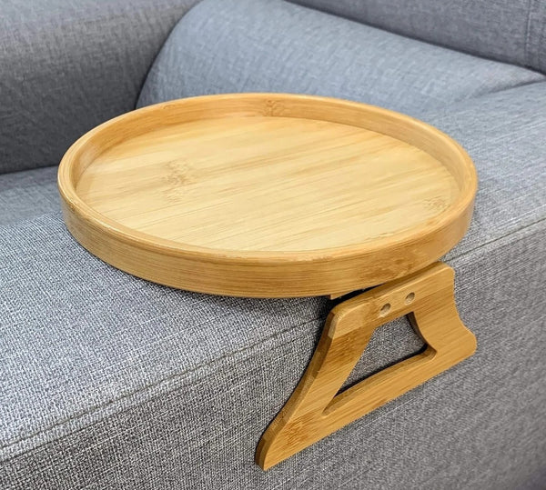 Round Bamboo Sofa Armrest Clip on Tray  Organizer