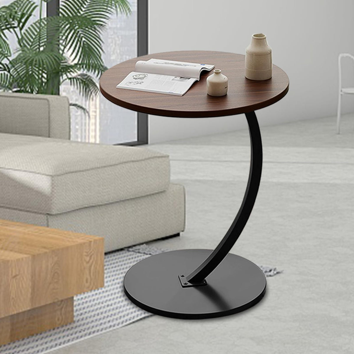 Round Wooden Accent Side Table