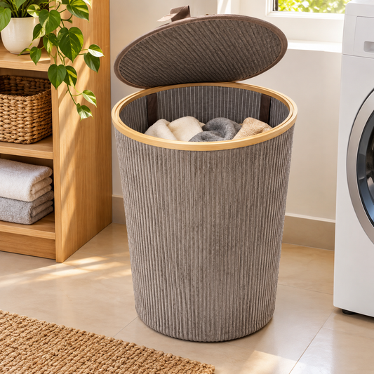 Round soft wooden laundry basket