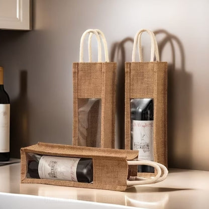 Rustic Christmas Jute Rope Wine Bottle Bags
