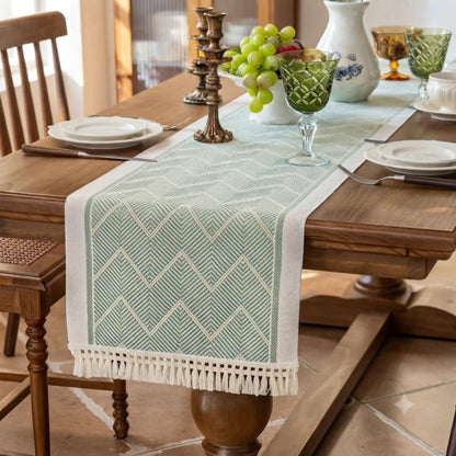 Sage Green Geometric Table Runner