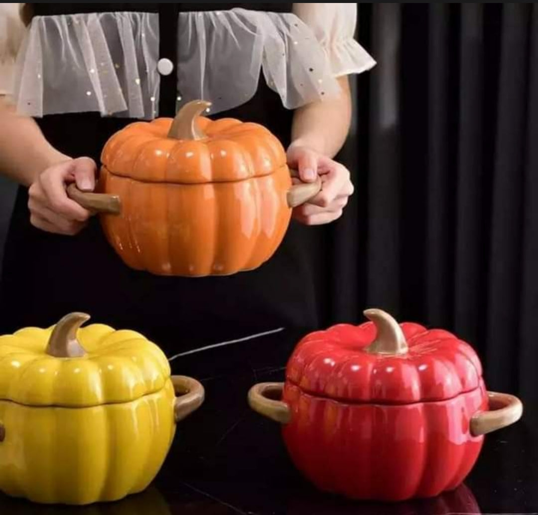 3 Orange pumpkin serving bowl set