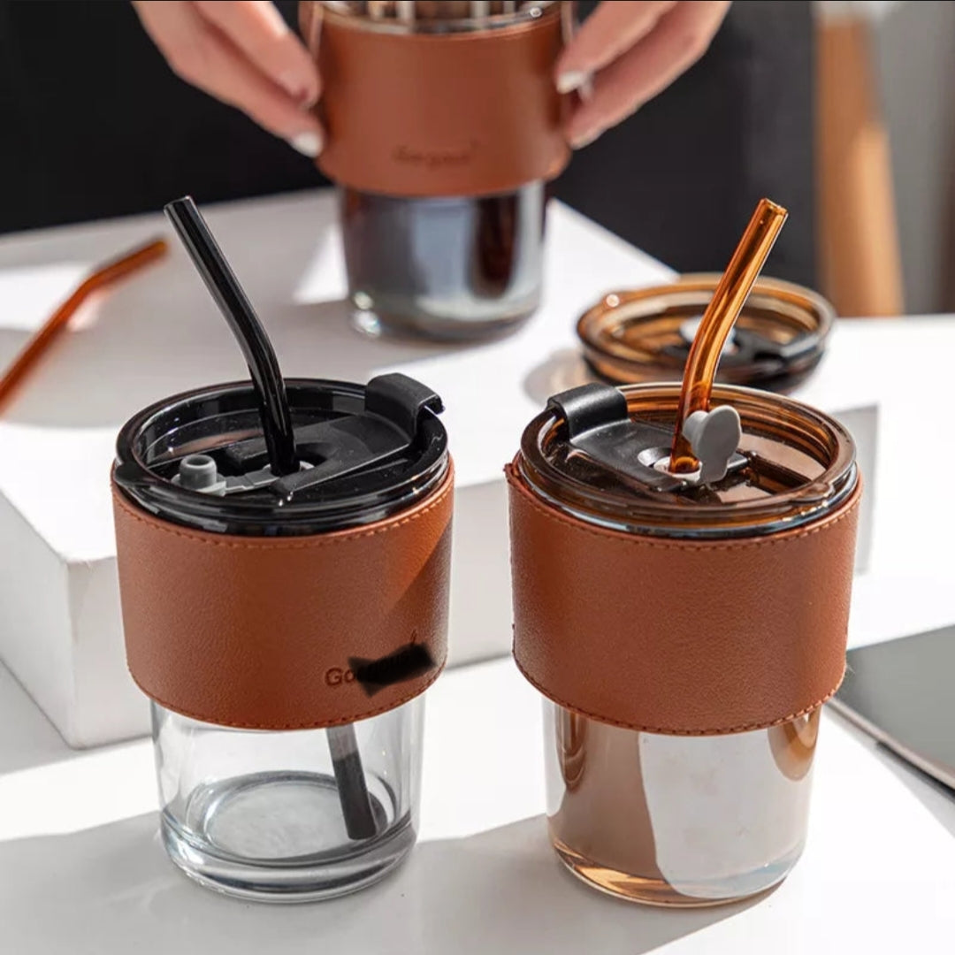 450Ml Glass Cup with Leather Protective Sleeve