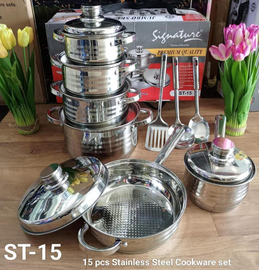 15pc Signature stainless cookware set