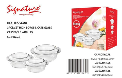 3Pcs Glass serving dishes with a lid