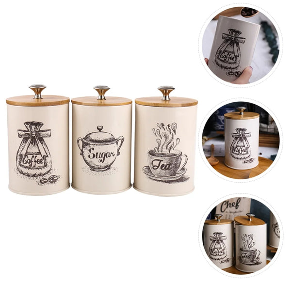 3 Pc Alloy Coffee Sugar Tea  Containers