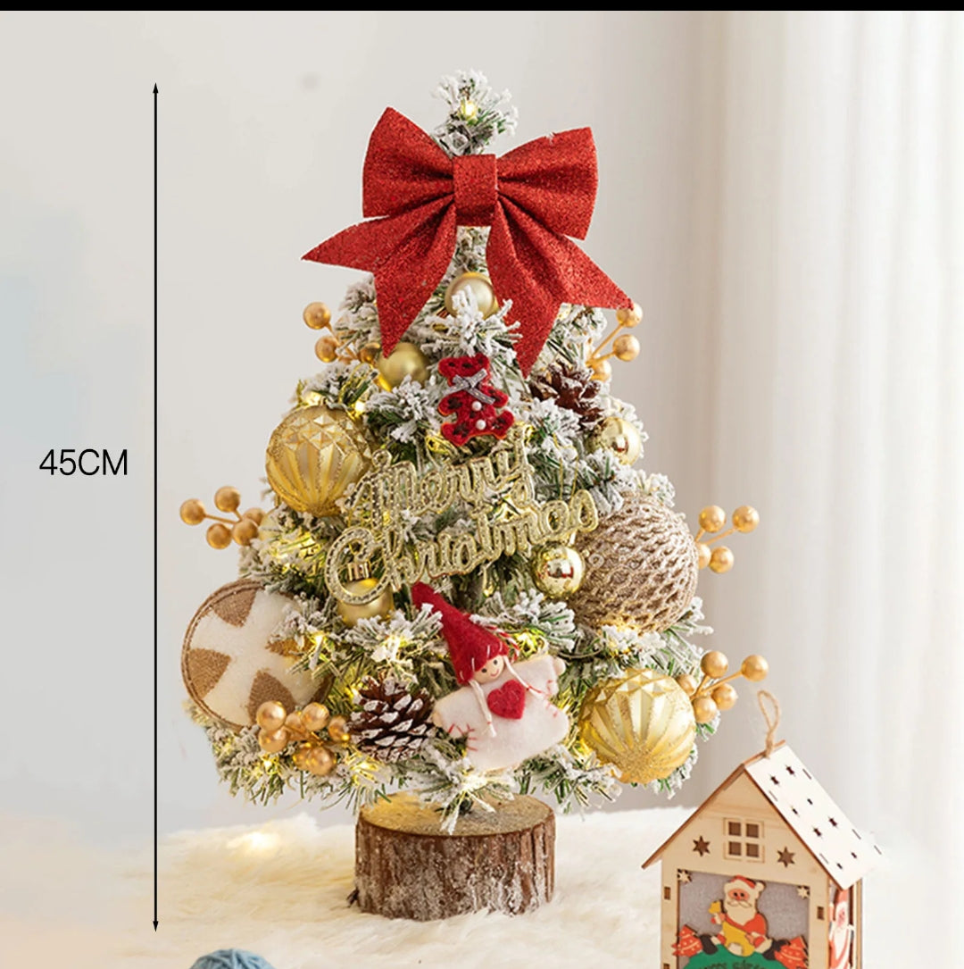 Christmas tree  table top with lights and decor