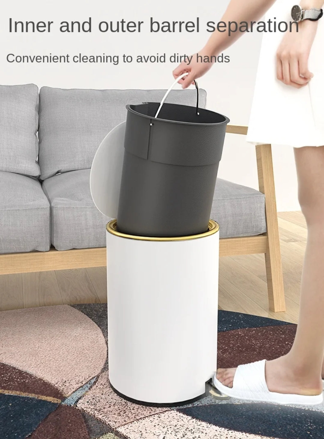 Stainless steel pedal bin with inner removable bin