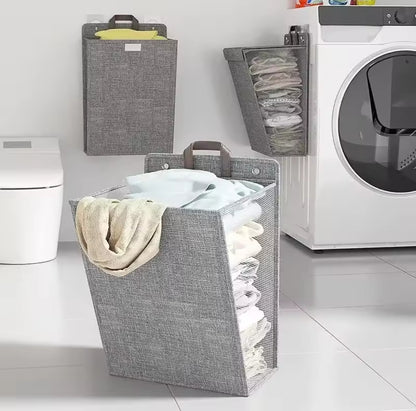 Wall mounted foldable laundry basket