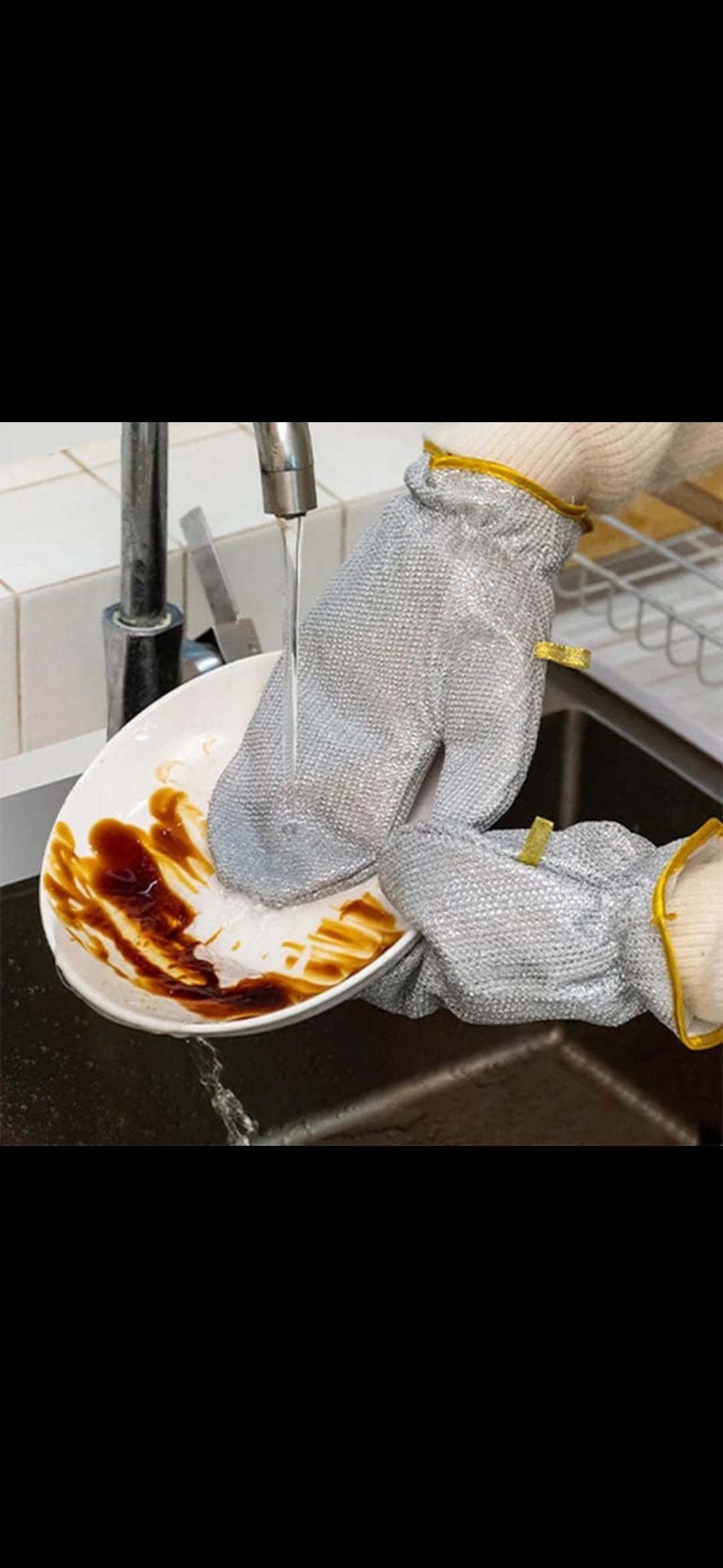 Waterproof lining steel wire dishwashing gloves