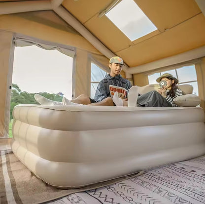 Inflatable bed with backrest and self pumping electric pump