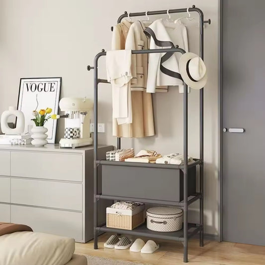 Double  Clothing Garment Rack With 3-Tier Storage Shelf