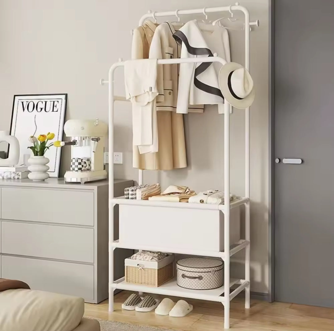 Double  Clothing Garment Rack With 3-Tier Storage Shelf