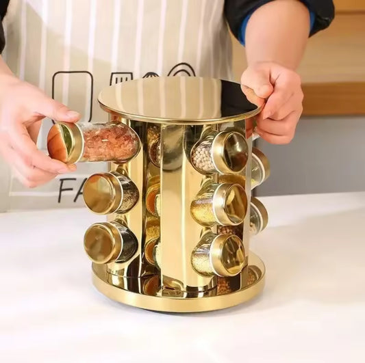 12pc LED touch Gold Rotating Spice Rack