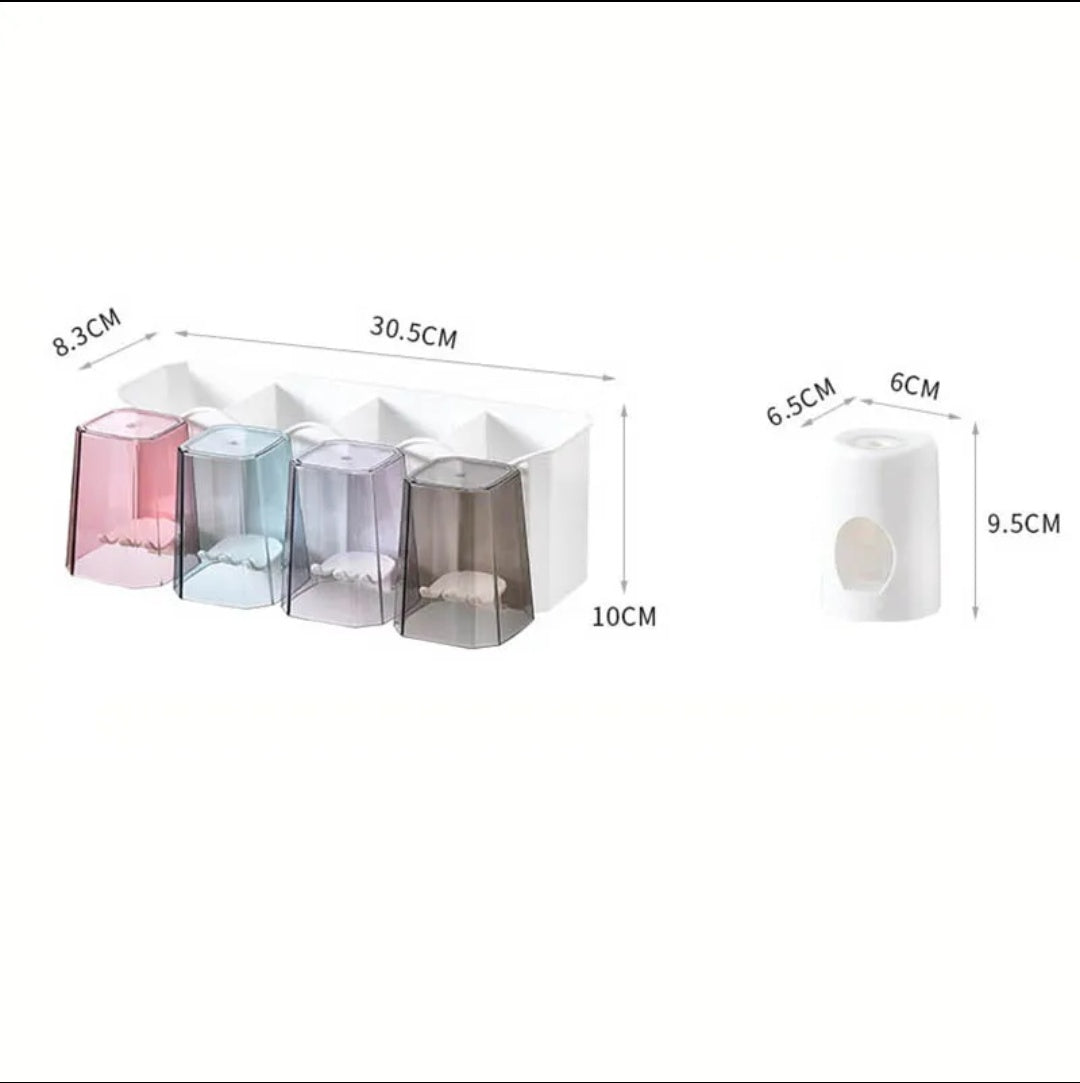 Cute toothbrush holder set with 4 clear glasses