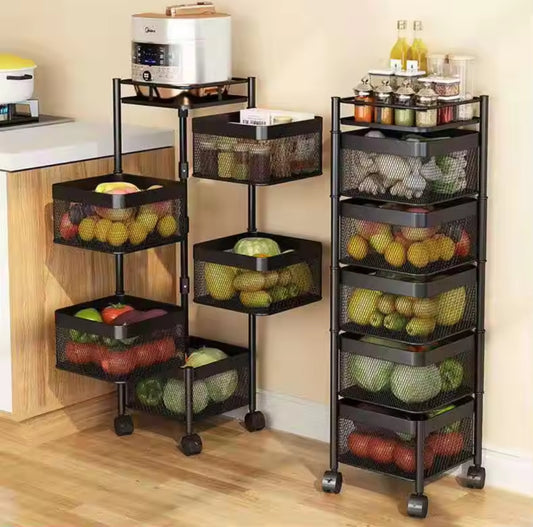 5 Tier rotating metallic kitchen rack
