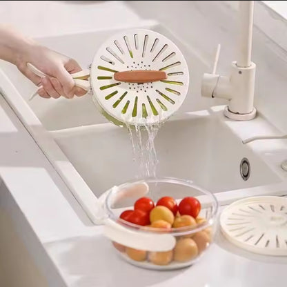 Food drainer with foldable handle
