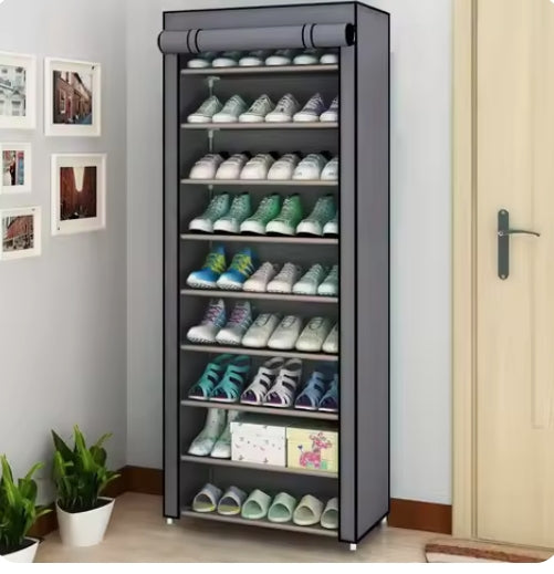 10-Tier Vertical Portable Shoe Rack Organizer with Dust-Proof Cover