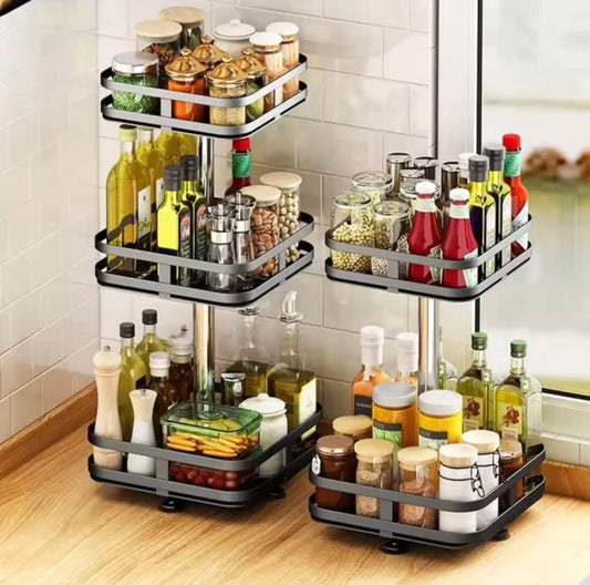 Rotating spice jar glass organizer