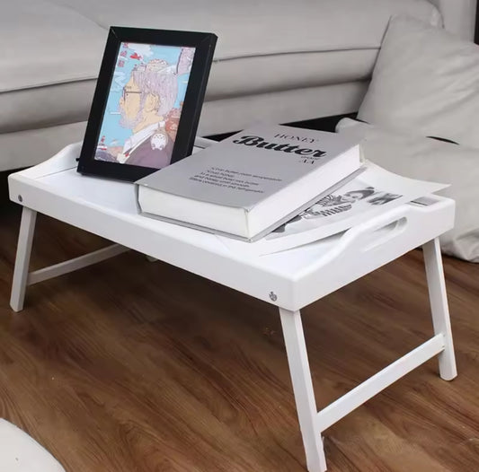 White Foldable Bamboo Bed Tray