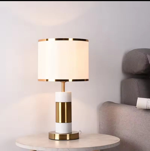 Cylindrical Marble and Brass Table Lamp