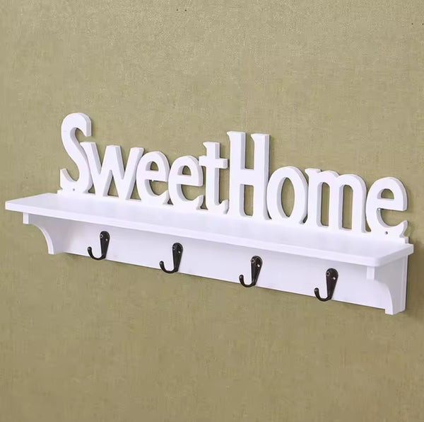 Sweet Home Wooden Wall Shelf with Hooks