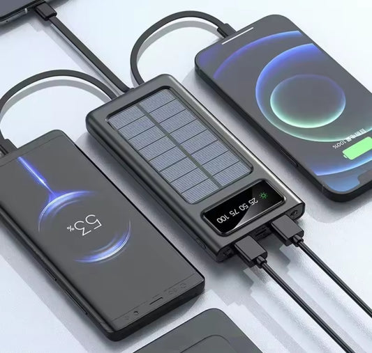 Solar Power Bank Built in 4 Cables Portable Charger