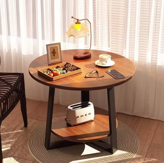 Mid-Century Modern Round Coffee Side Table with Double Storage