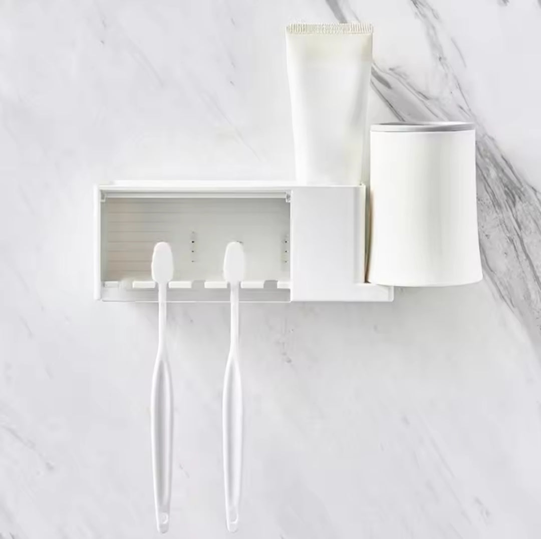 Wall mounted toothbrush and toothpaste holder