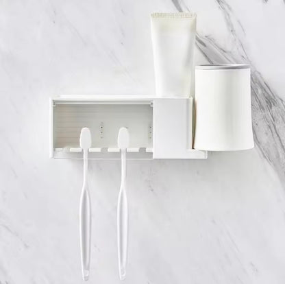 Wall mounted toothbrush and toothpaste holder