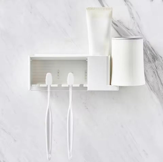 Wall mounted toothbrush and toothpaste holder