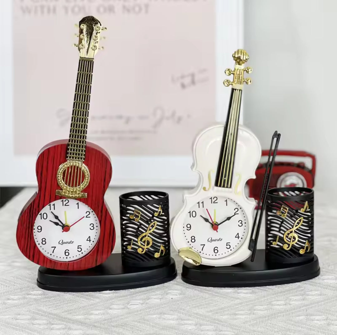 Violin alarm clock with stationary holder gift