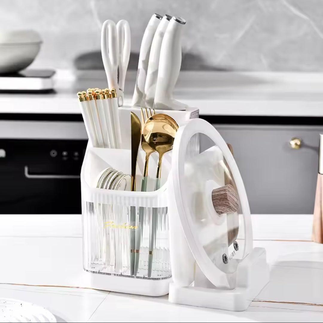 Cutlery holder with chopping board holder