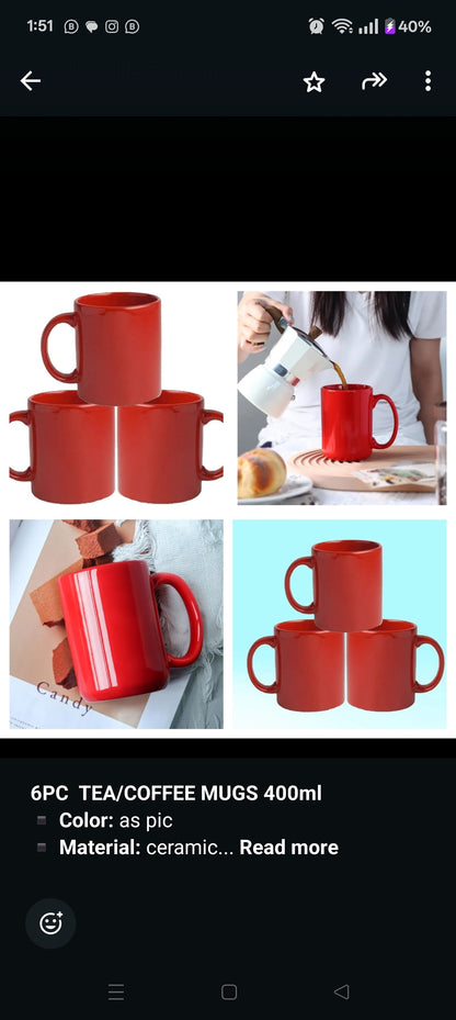 6pc 400ml Tea/Coffee Mugs