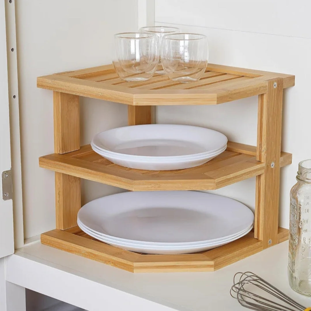 3 tier Corner Bamboo Spice Rack