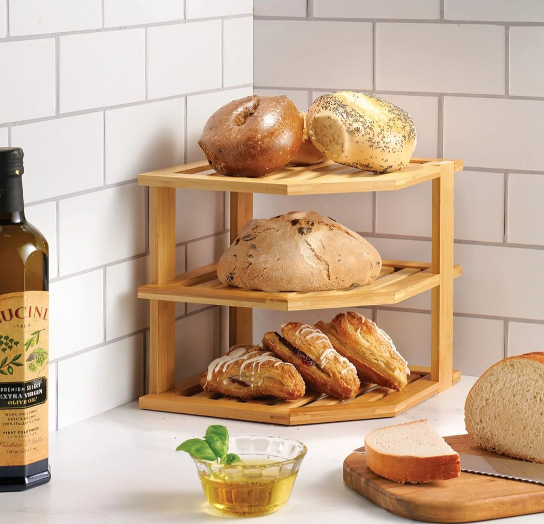 3 tier Corner Bamboo Spice Rack
