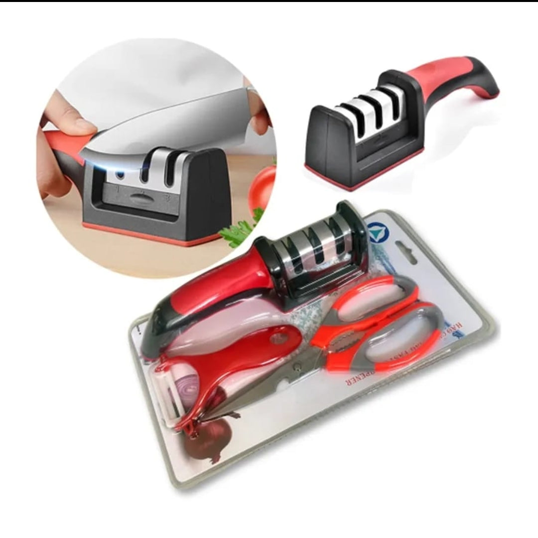3pc Knife sharpener scissors and peeler