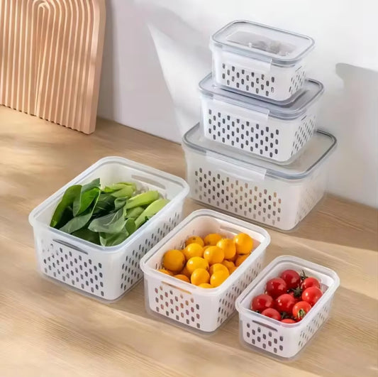 3pc fridge containers with drain Basket