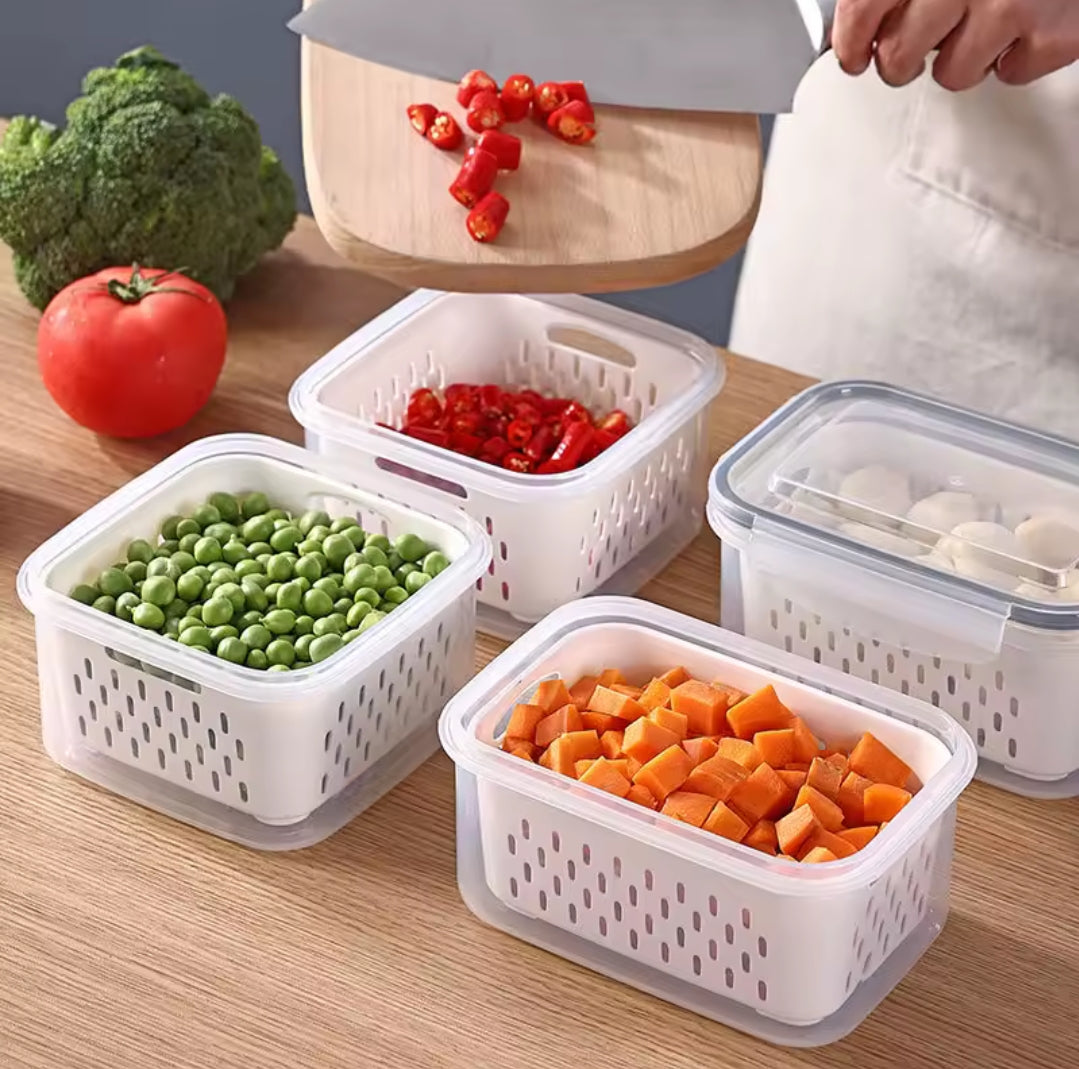 3pc fridge containers with drain Basket