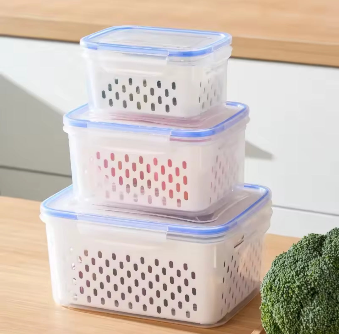 3pc fridge containers with drain Basket