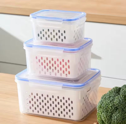 3pc fridge containers with drain Basket