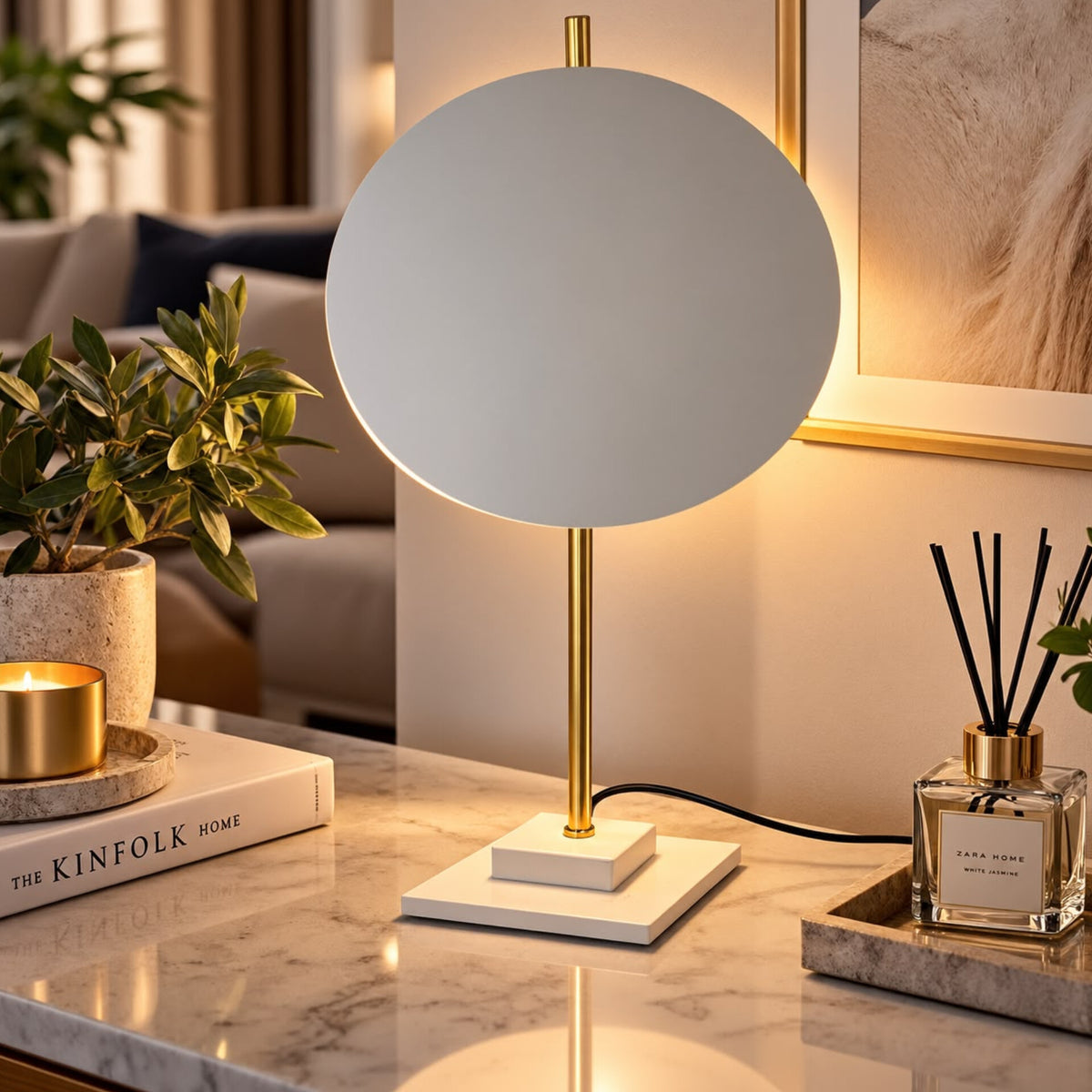 Sculptural Gold and White Table Lamp